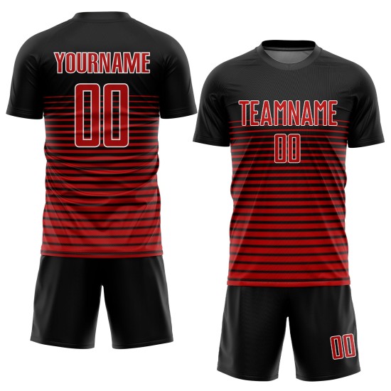 Schwarz-Rot-Weiß-Trikot Sublimation Custom Fußballuniform Schwarz-Rot-Weiß-Trikot Sublimation Custom Fußballuniform