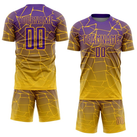 Jersey Fußball Sublimation Linien Benutzerdefinierte Gold Lila Uniform Jersey Fußball Sublimation Linien Benutzerdefinierte Gold Lila Uniform
