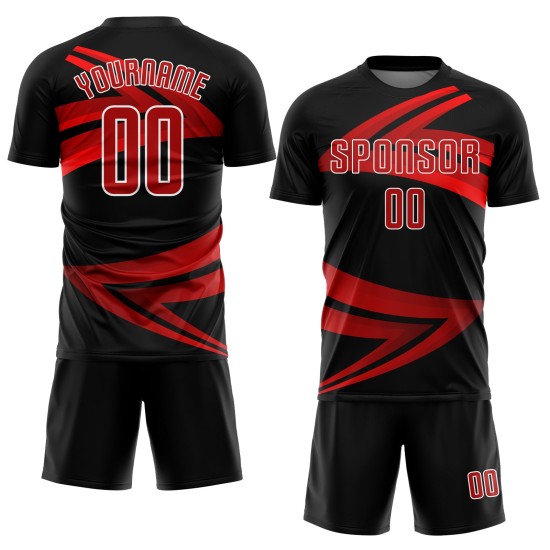 Trikot Sublimation Fußball Schwarz Uniform Rot-Weiß Custom Trikot Sublimation Fußball Schwarz Uniform Rot-Weiß Custom