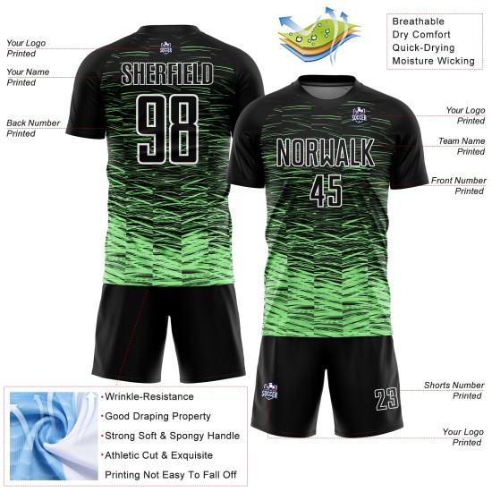 Grün-Weiß Sublimation Custom Uniform Jersey Pea Soccer Black Line Grün-Weiß Sublimation Custom Uniform Jersey Pea Soccer Black Line