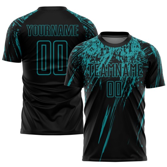 Sublimation Teal Jersey Fußball Custom Uniform Schwarz Sublimation Teal Jersey Fußball Custom Uniform Schwarz