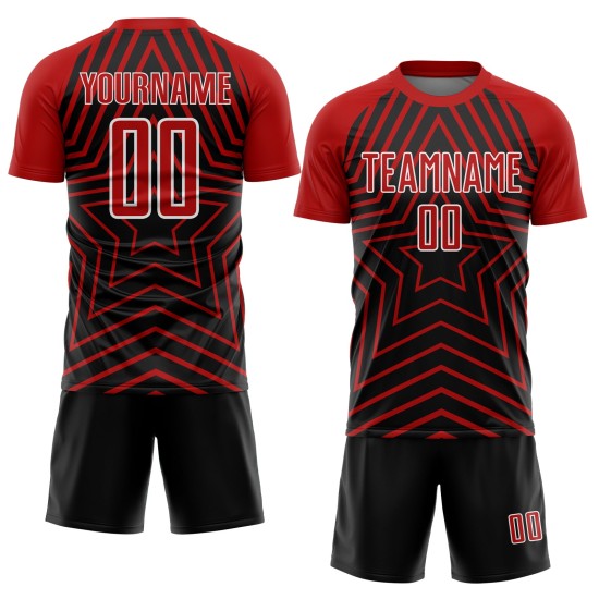 Stars Soccer Schwarz Sublimation Trikot Uniform Rot-Weiß Custom Stars Soccer Schwarz Sublimation Trikot Uniform Rot-Weiß Custom