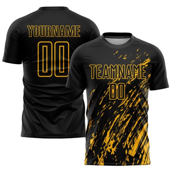 Sublimation Gold Uniform Schwarz Fußball Custom Jersey Sublimation Gold Uniform Schwarz Fußball Custom Jersey