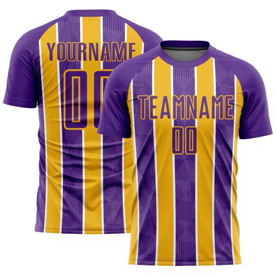 Fußball Sublimation Jersey Custom Gold-Weiß Uniform Streifen Lila Fußball Sublimation Jersey Custom Gold-Weiß Uniform Streifen Lila