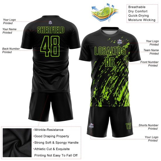 Jersey Custom Schwarz Fußball Neon Uniform Sublimation Grün Jersey Custom Schwarz Fußball Neon Uniform Sublimation Grün