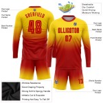 Sublimation Red Fade Fußball Uniform Langarm Mode Jersey Custom Gold Sublimation Red Fade Fußball Uniform Langarm Mode Jersey Custom Gold