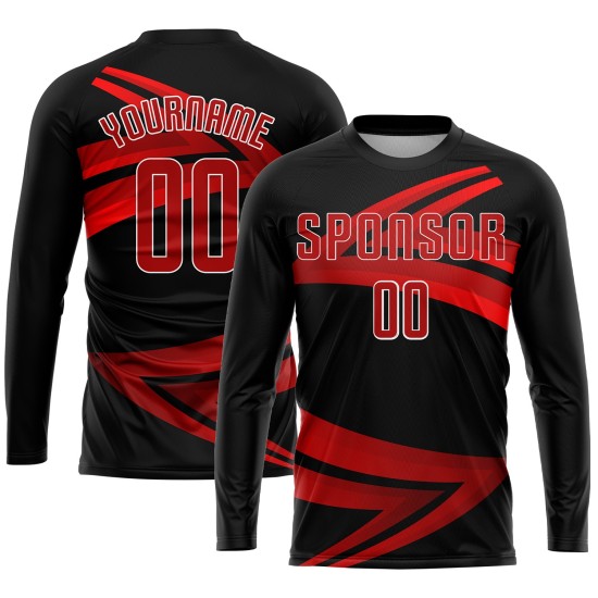 Trikot Sublimation Fußball Schwarz Uniform Rot-Weiß Custom Trikot Sublimation Fußball Schwarz Uniform Rot-Weiß Custom