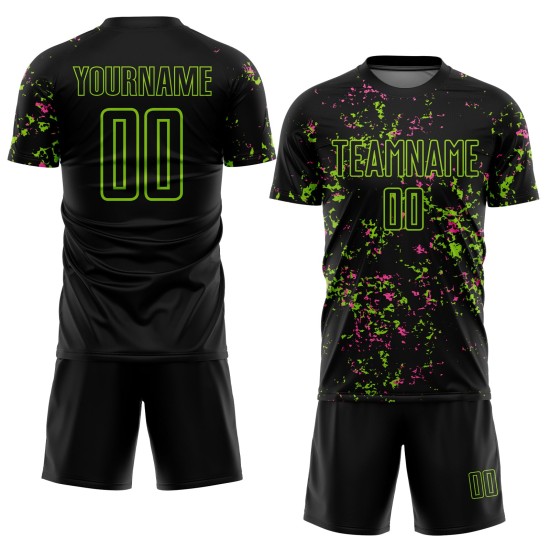 Abstrakte Jersey Uniform Kunst Fußball Neon Sublimation Grün-Pink Fragment Custom Schwarz Abstrakte Jersey Uniform Kunst Fußball Neon Sublimation Grün-Pink Fragment Custom Schwarz