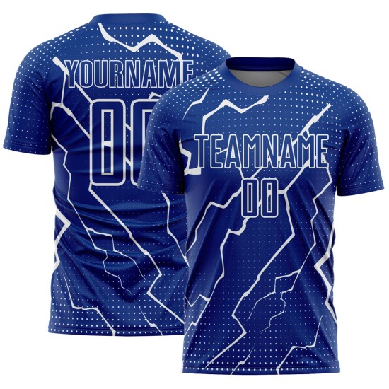 Sublimation Fußball Lightning Royal Trikot Uniform Custom Weiß Sublimation Fußball Lightning Royal Trikot Uniform Custom Weiß