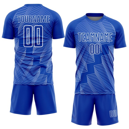 Blaue Uniform Weiß Benutzerdefinierte Form Sublimation Zickzack Jersey Soccer Thunder