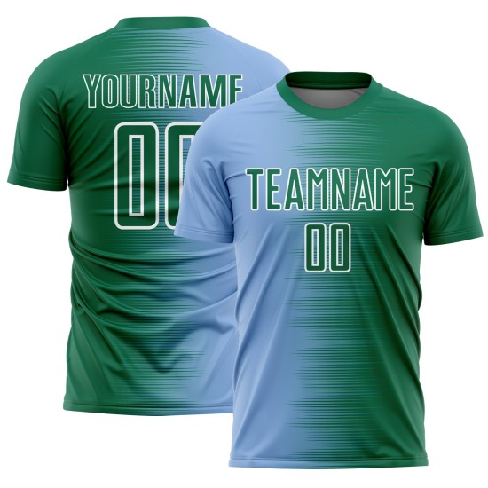Linie Sublimation Uniform Blau-Weiß Grün Licht Kelly Fußball Custom Gradienten Jersey Linie Sublimation Uniform Blau-Weiß Grün Licht Kelly Fußball Custom Gradienten Jersey