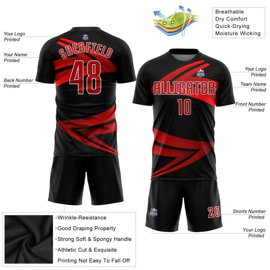 Trikot Sublimation Fußball Schwarz Uniform Rot-Weiß Custom Trikot Sublimation Fußball Schwarz Uniform Rot-Weiß Custom