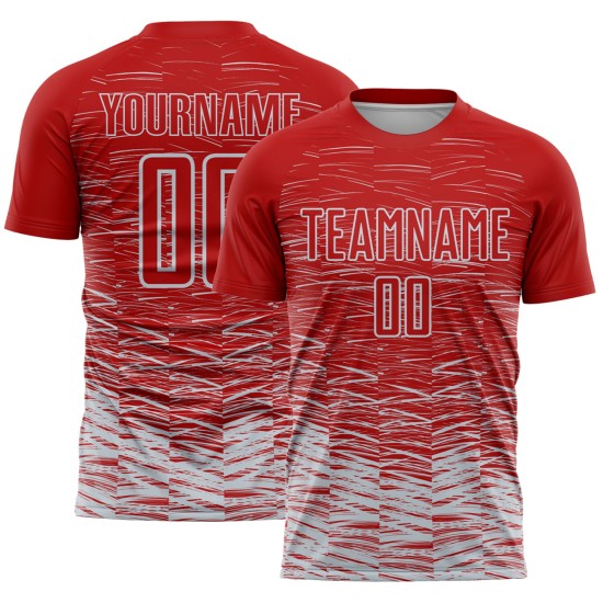 Sublimation Silber-Weiß Rot Jersey Uniform Linie Custom Fußball Sublimation Silber-Weiß Rot Jersey Uniform Linie Custom Fußball